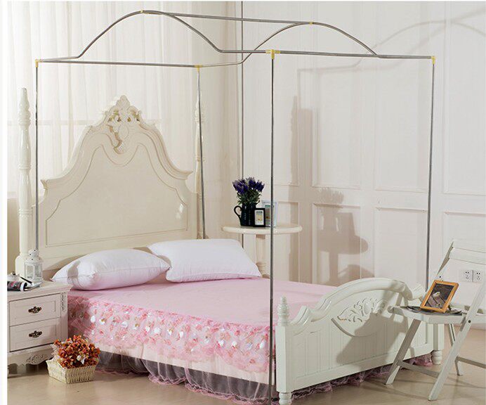 Heightened mosquito net bracket three-door thickened stainless steel tube arched floor-to-ceiling mosquito net bracket rod can hang fan