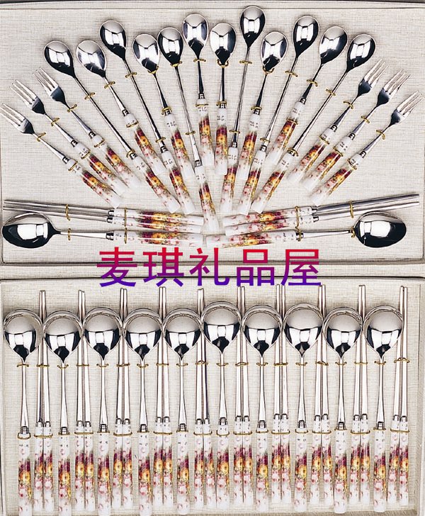 Korea Import Cutlery Wedding Gift Gift Bone Porcelain Handle 18-10 Stainless Steel Spoon Chopsticks Spoon Fork Gift Box