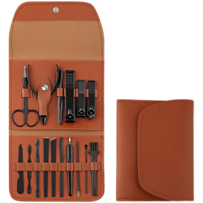 Grey nail pliers trim nose hair scissors dig ear spoons suit complete with professional pedicure advanced tool portable stainless steel