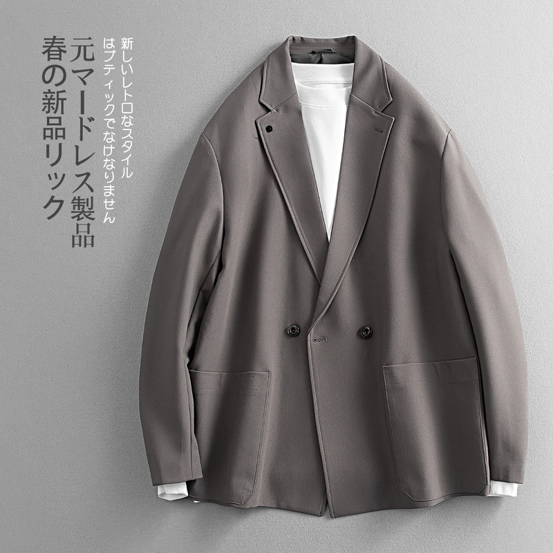 Yuan Gu High-Density Woven Custom-Dyed Double-Breasted Casual Suit Spring and Autumn Loose-Fit Suit Jacket for Men
