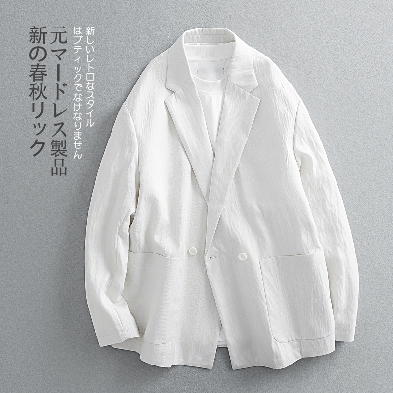 Yuan Gu Lyocell Fabric Double-Breasted Soft Casual Suit for Men, Spring and Summer Thin Loose-Fit Blazer