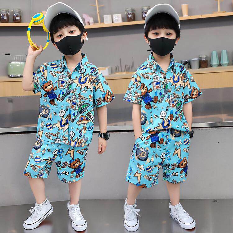 Blend Summer Personality Boy Clothes Summer Cartoon Suit Shorts T-shirt Short Sleeve Kids Clothes Brands Home Clothes
