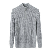 Autumn and winter young and middle-aged mens solid color cashmere sweater half chain half turtleneck pullover sweater warm slim-fit sweater