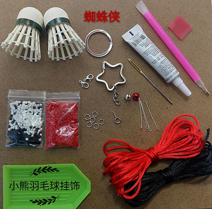 Creative Handicraft Badminton pendant inlaid with cartoon-style Spider-Man material bag and part tools