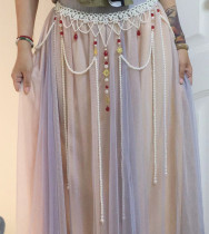 Ancient costume Hanfu waist chain Ancient style long tassel pearl white waist Tang Fengtan collar waist skirt accessories