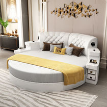 European-style soft bag leather bed Master bedroom light luxury fun round bed quality Bluetooth speaker double bed modern simple wedding bed