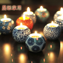 New Chinese handmade ceramic candlestick European pastoral living room entrance Creative decoration ornaments Candlelight dinner table gift