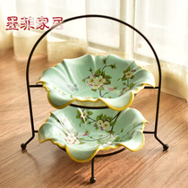 Murphy American countryside double layer ceramic fruit tray New Chinese living room tea table Home Decorative Items Swing pieces dried melon and fruit sauces