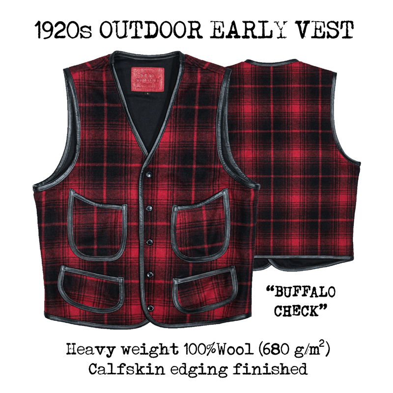 All-Wool Red and Black Checkered Vest, American-Style Buffalo Plaid Vest, Thickened with Full Calfskin Trim, Beach Vest