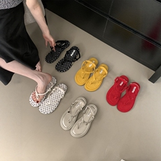 шлёпанцы 平底复古夹趾法式凉鞋女鞋子2025新款夏季韩版度假黄色沙滩罗马鞋
