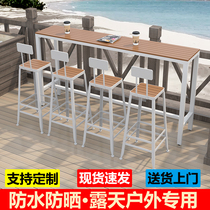 Casual outdoor bar table and chair combination coffee milk tea shop plastic wood anti-corrosion open-air special balcony long high table