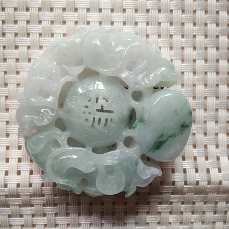 Glutinous Ice Seed Jade Large Pendant Myanmar Emerald A Cargo Hollowed-out Finely Carved florist with a five-fold-of-door sweater necklace