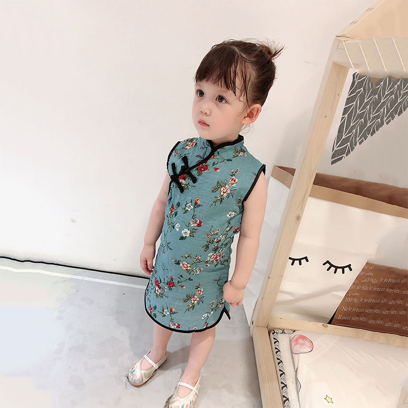 sườn xám 2020 mới Cô gái Trung Quốc Phong cách Cheonggown váy mùa hè bé không tay Vintage dress Girls.