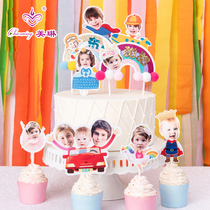 Customized birthday big head doll plug-in baby banquet 100 days old day decoration dessert table cake decoration card