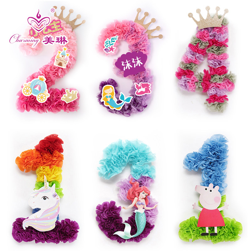 Baby 100-day feast Children's birthday party supplies decoration year-old background wall flower digital board hanging decoration