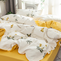 Summer four-piece cotton 100 cotton bedding ins Wind spring summer bed linen quilt cover 3 three-piece girl 4
