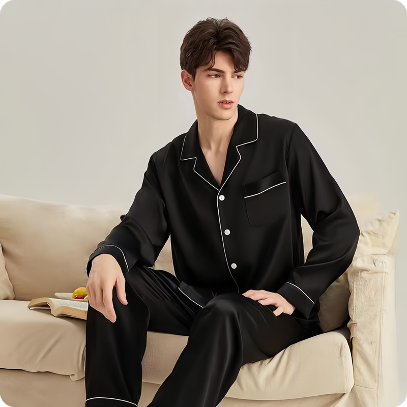 6A New Product 22/30/40 Mmi Silk Pajamas for Men, Long-Sleeved Long Pants, 100% Mulberry Silk Home Wear Set