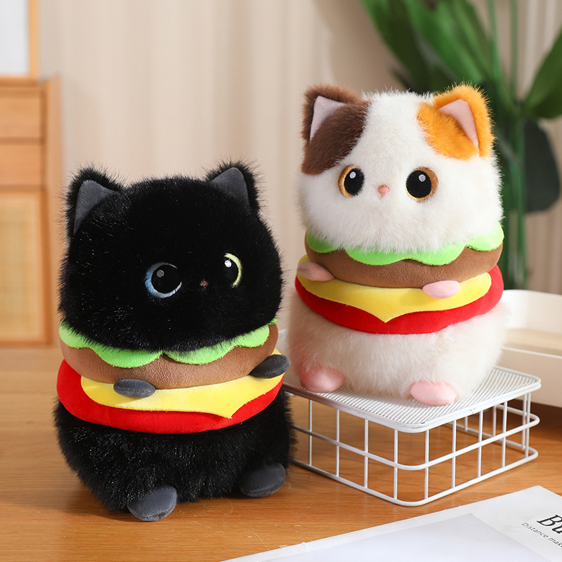 Cute Hamburger Cat Plush Toy Doll, Adorable Kitten Stuffed Toy, Sandwich Hamburger, Cute Cat Desktop Ornament
