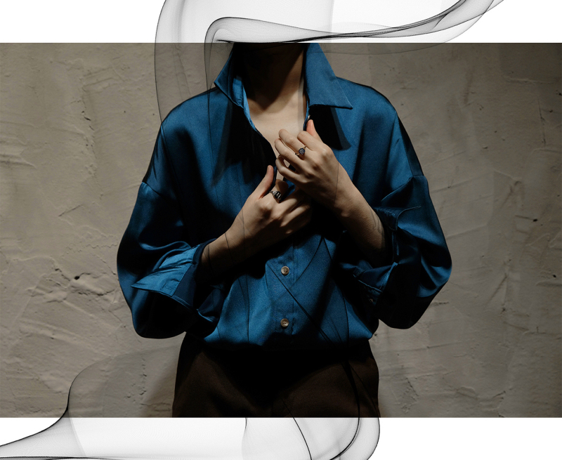 Spring and Autumn Long-Sleeved Loose Satin Vintage Hong Kong Style Blue Drapey Silky Lazy Chic Shirt Unisex Simple