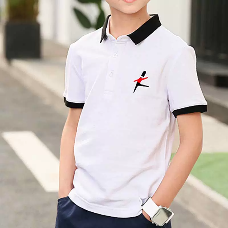 Quần áo trẻ em mặc quần áo trẻ em ngắn tay áo thun cotton trẻ em mặc áo sơ mi POLO áo thể thao quần áo bóng xanh