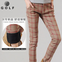 Golf womens trousers plaid pants velvet thickened British autumn and winter warm golf ball pants clothing sweatpants