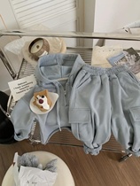 Even cap sweatshirt Korean version two sets of zip 2023 suit half body dress child cover baby mother-son dress design sense