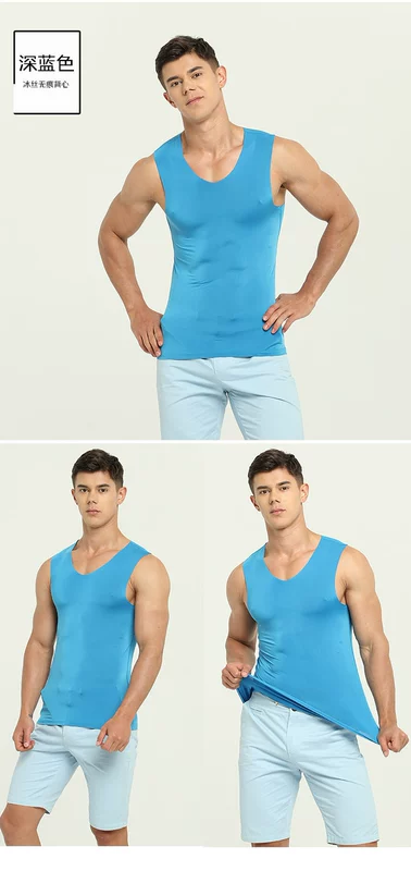 2 cái ice lụa liền mạch người đàn ông thở của vest Slim rào cản thể thao không tay t-shirt đáy áo wicking nhanh khô