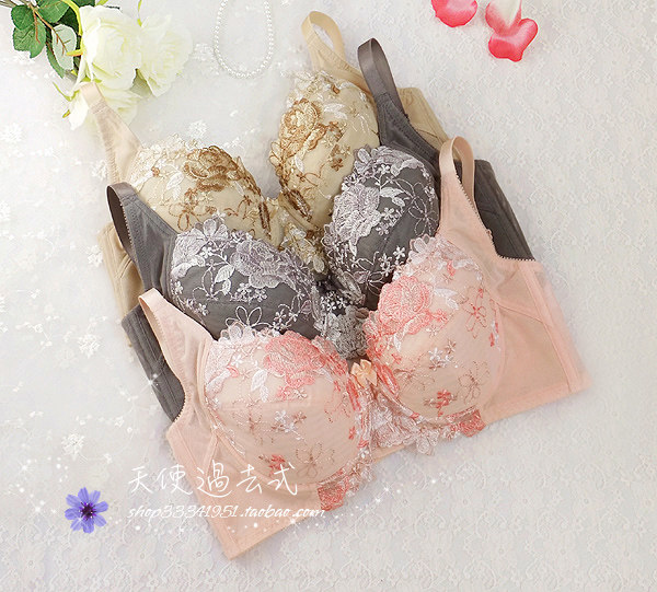 Foreign trade Japan fat MM full cup with steel ring thin cotton bra side of refined embroidery large bra is small 80A90D