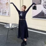 韩版复古圆领背心连衣裙女2025年春秋季新款收腰显瘦减龄上衣套装，女装套装/套裙，2C307