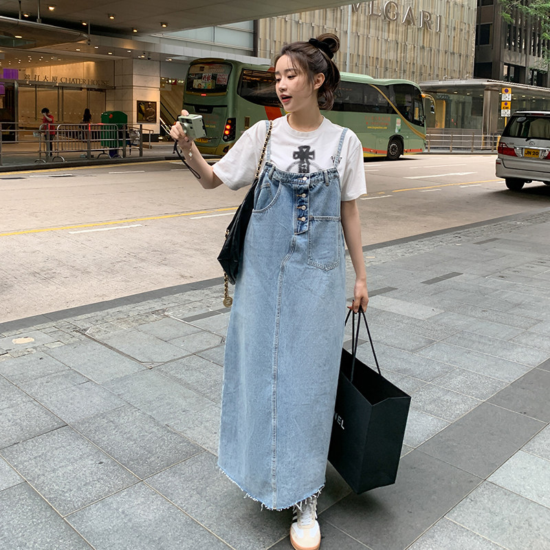 2025春秋新款学院风减龄牛仔吊带连衣裙女韩版设计感盐系背带裙子,女装休闲裤,2C201
