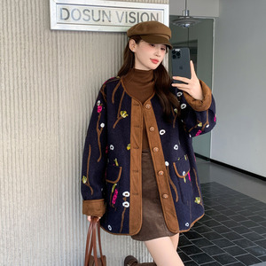 中长款刺绣厚款通勤宽松型女装女士精品毛呢外套长袖外套图片