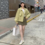 现货数据好小个子复古绿卡其风衣短款2318p135k188，女装风衣，2D009