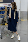 学院风长袖连衣裙春秋2025新款披肩外搭韩版宽松显瘦温柔衬衫长裙，女装连衣裙，2D043