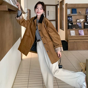 港风时尚复古灯芯绒夹克外套女2025春秋季新款宽松显瘦设计感上衣图片