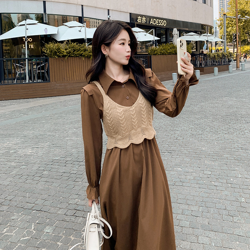 现货：春秋新款显瘦气质针织马甲两件套连衣裙2C135-2372P125K188,女装连衣裙,2C135