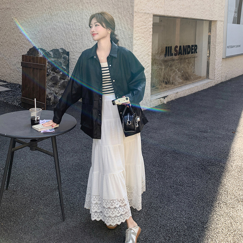 黑色短款百搭PU皮衣外套女2025春秋季新款设计感流行工装夹克上衣,女装衬衫,2C166