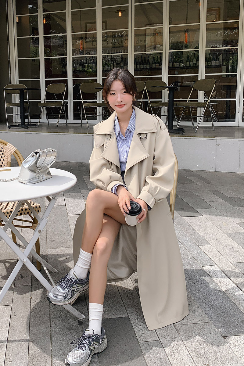 慵懒风韩系风衣外套女2025年春季新款时尚韩版设计感小众风衣外套,女装风衣,2C238