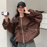 美拉德爆款棒球服外套女春秋2025新款设计感小众美式夹克灯笼袖，女装短外套，2D143