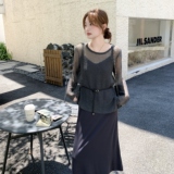 早秋新款韩版时尚气质百搭显瘦针织衫女气质吊带连衣裙两件套装，女装套装/套裙，2C166