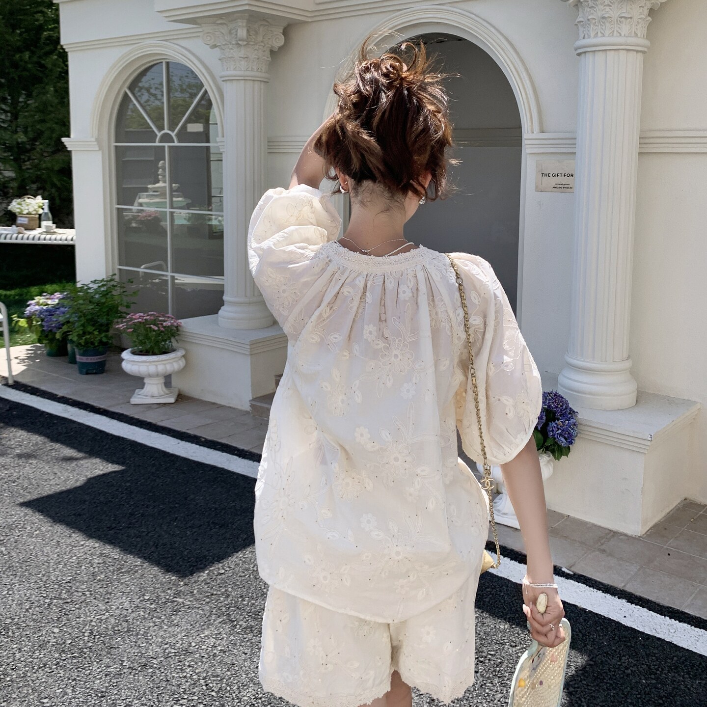 镂空衬衫短裤套装女夏2025新款两件套小个子度假风温柔减龄爆款,女装套装/套裙,2C203
