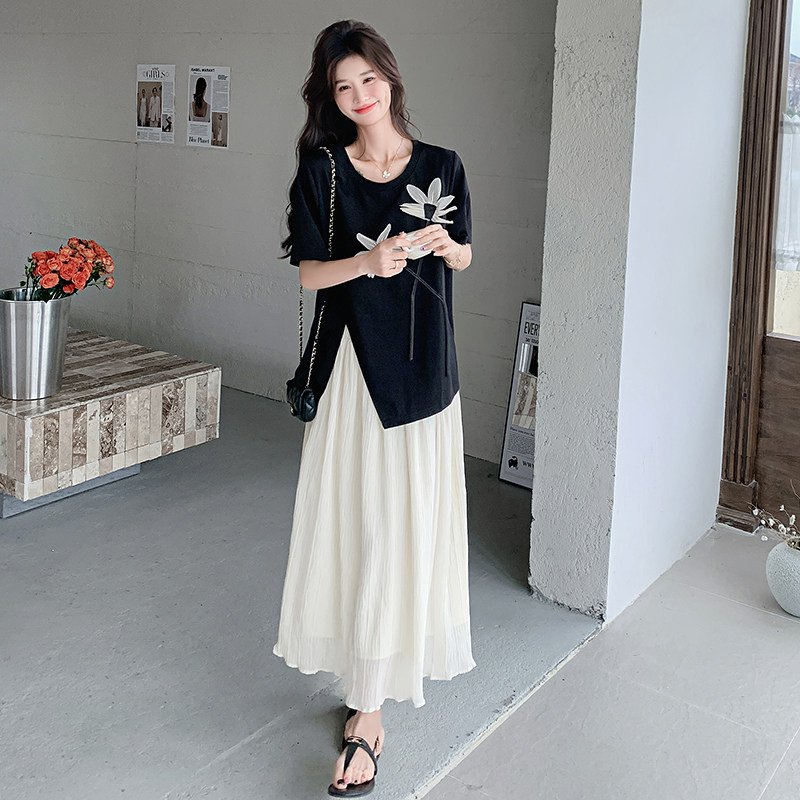 202新款夏装短袖百褶裙度假两件套套装2522-P165控248,女装连衣裙,2D009