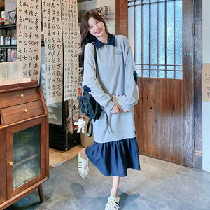【现货】2026秋装 撞色拼接灰色连衣裙2C056-6807-P120控178图片