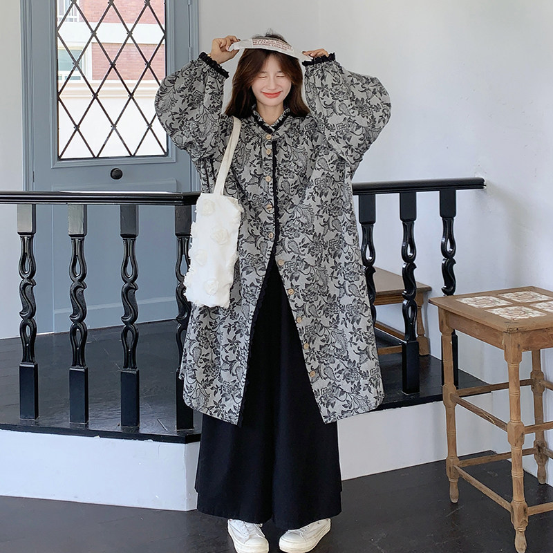 复古花边拼接碎花连衣裙阔腿裤套装女2025秋季新款显瘦减龄两件套,女装套装/套裙,2C122