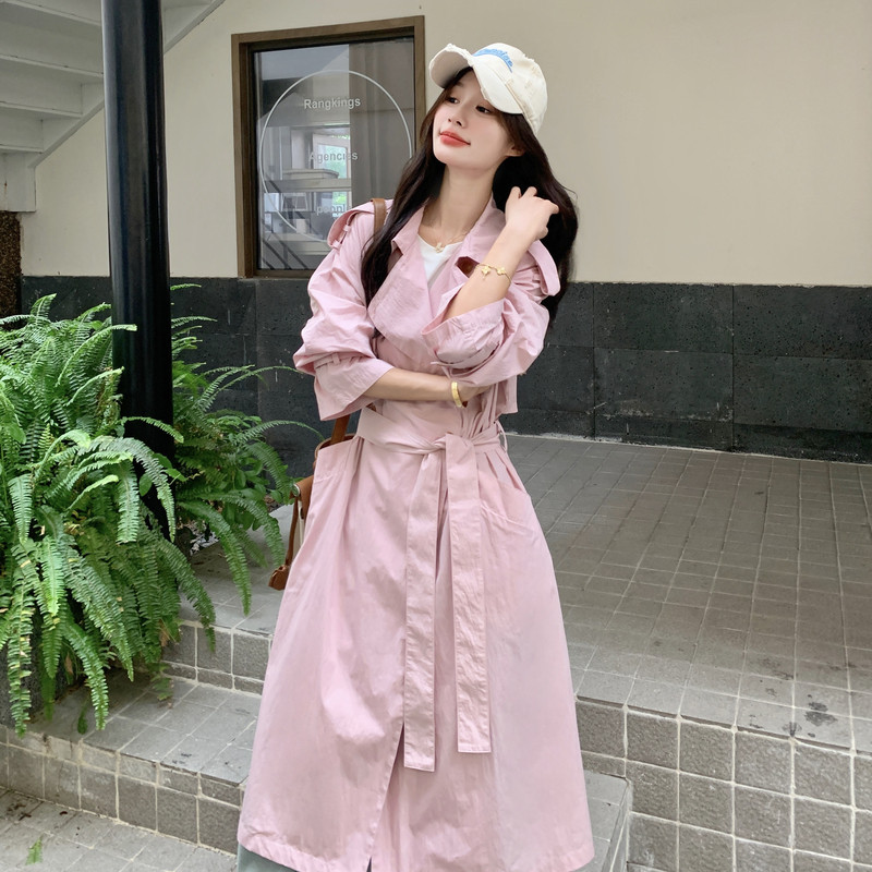 高级小众英伦风粉色风衣外套女春秋2025年超火好看漂亮中长款大衣,女装风衣,2C016