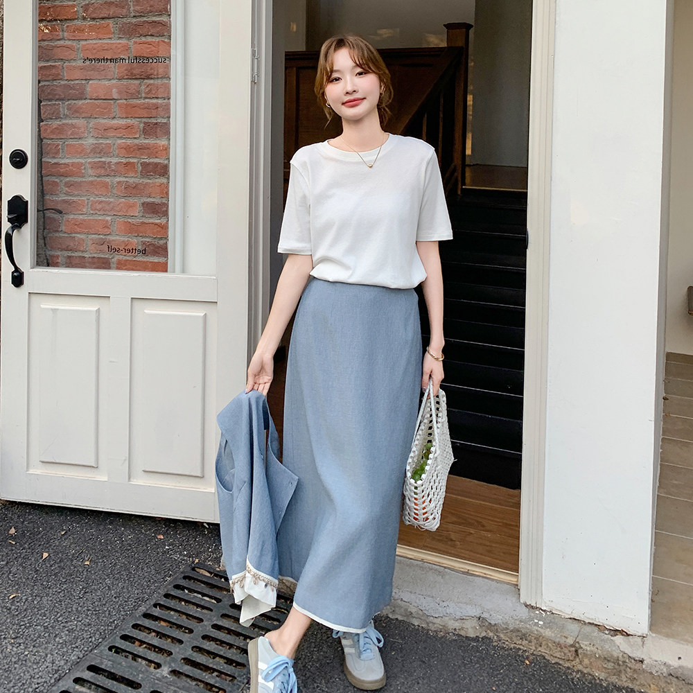韩版度假风圆领无袖马甲+半身裙两件套女2025春夏新款百搭套装潮,女装套装/套裙,2C166