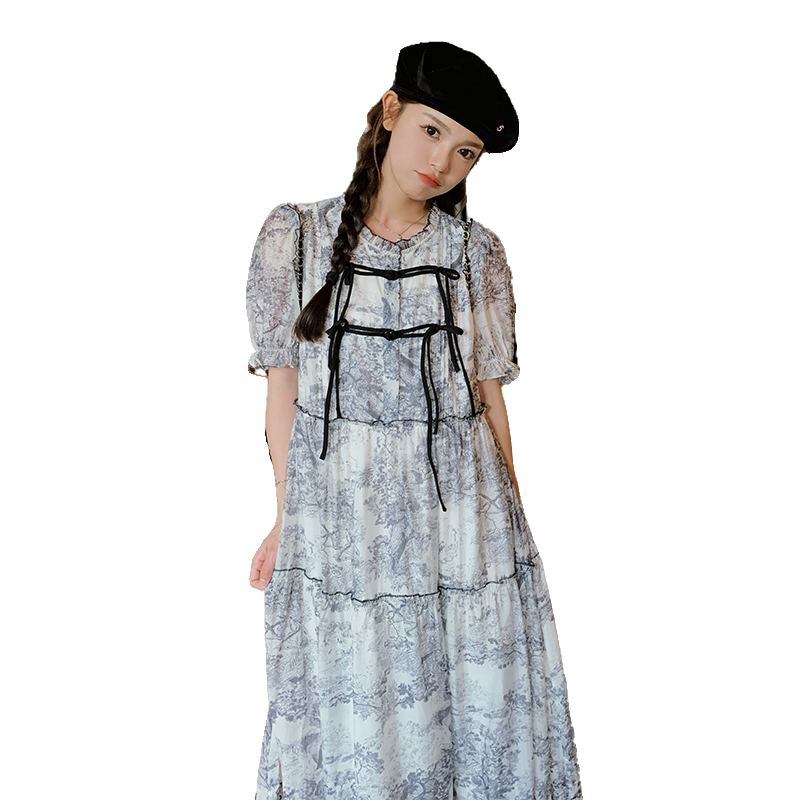 新款【已出货】风水墨画木耳边连衣裙C110-H1117-P125-K188,女装连衣裙,2C110