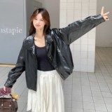 复古美式黑色短款机车服外套女春秋超火好看高级小众皮衣夹克上衣，女装皮衣，2C271