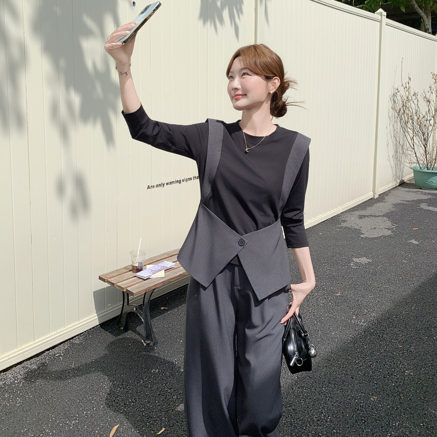 高级感休闲时尚洋气减龄阔腿裤两件套2025新款独特绝美小套装早秋,女装套装/套裙,2C012