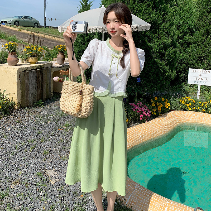【数据好】新中式风盘扣上衣+半裙套装P120K170,女装套装/套裙,2D148