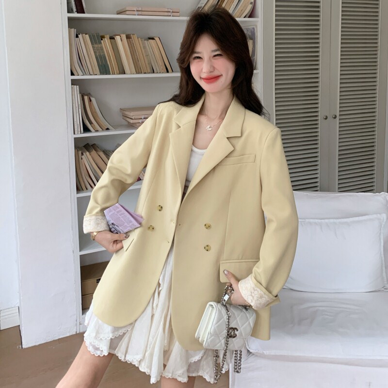 新款！2026春季蕾丝拼接黄色西装短外套C205-P145K238,女装西装,2C320
